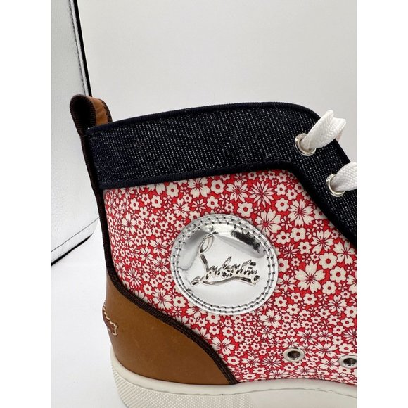 Mens Christian Louboutin Men's Spike Floral Print Denim High-Top Sneakers Sz 41 - Picture 13 of 13